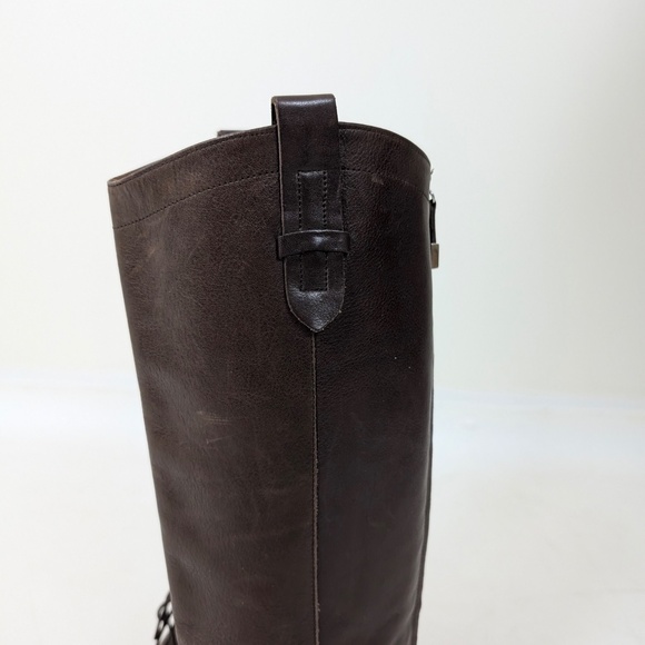 Massimo Dutti Brown Leather Riding Boots Lace Up Knee High Round Toe - Picture 11 of 16